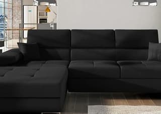 Orrino Corner Sofa Bed with Storage Black – storage lid lifted