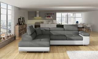 Orrino Corner Sofa Bed with Storage Grey/White – storage lid lifted