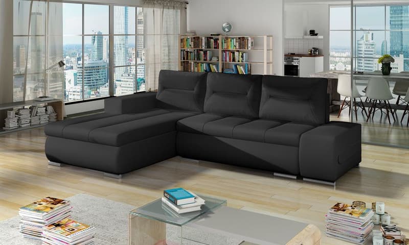 Foxglove Corner Sofa Bed with Storage S11 (Black Eco Leather)