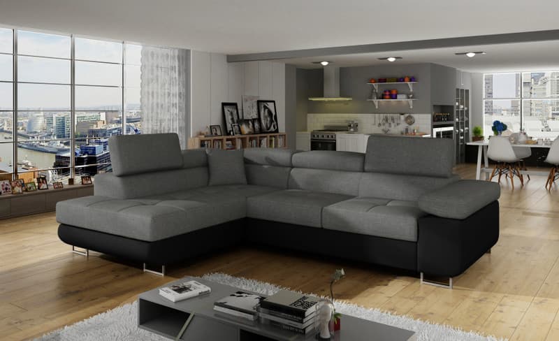 Orrino Corner Sofa Bed with Storage Grey/Black