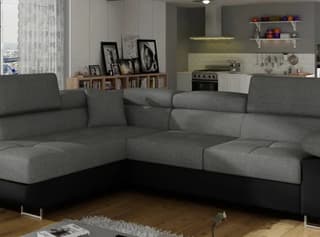 Orrino Corner Sofa Bed with Storage Grey/Black – storage lid lifted