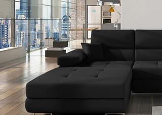 Orrino Corner Sofa Bed with Storage Black – storage lid lifted