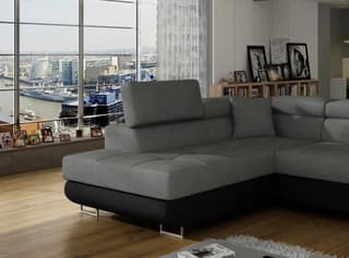 Orrino Corner Sofa Bed with Storage Grey/Black – storage lid lifted