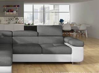 Orrino Corner Sofa Bed with Storage Grey/White – storage lid lifted