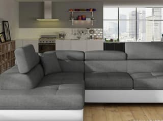 Orrino Corner Sofa Bed with Storage Grey/White – storage lid lifted