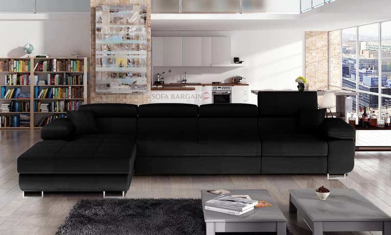 Orrino Long Corner Sofa Bed with Storage Black