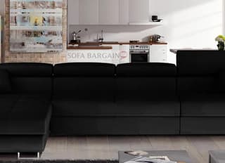 Orrino Long Corner Sofa Bed with Storage Black – storage lid lifted