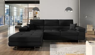 Orrino Corner Sofa Bed with Storage Black – storage lid lifted