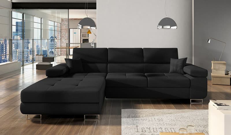 Orrino Corner Sofa Bed with Storage Black