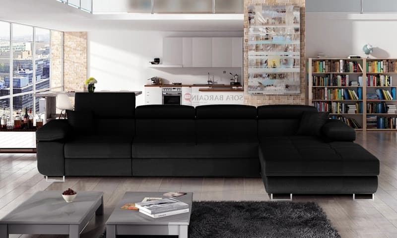 Orrino Long Corner Sofa Bed with Storage Black – photo 2