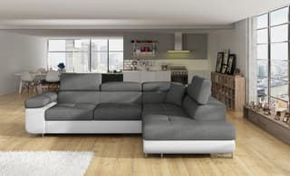 Orrino Corner Sofa Bed with Storage Grey/White – storage lid lifted