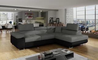 Orrino Corner Sofa Bed with Storage Grey/Black – storage lid lifted