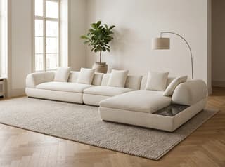 Lunara Curved Corner Sofa in Cream – left-hand view
