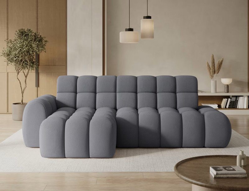 Grey Kelmscott electronic corner sofa bed with deep quilted modules in a modern living room